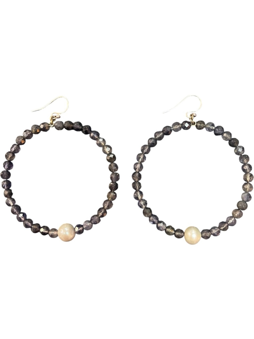 Chan Luu Iolite and Pearl Bead Hoop Earrings Dark Purple